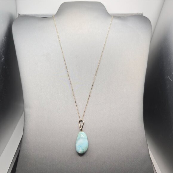 VTG Sterling Silver Larimar Pendant Necklace 18" Teardrop Signed F 6.79g - Picture 3 of 15